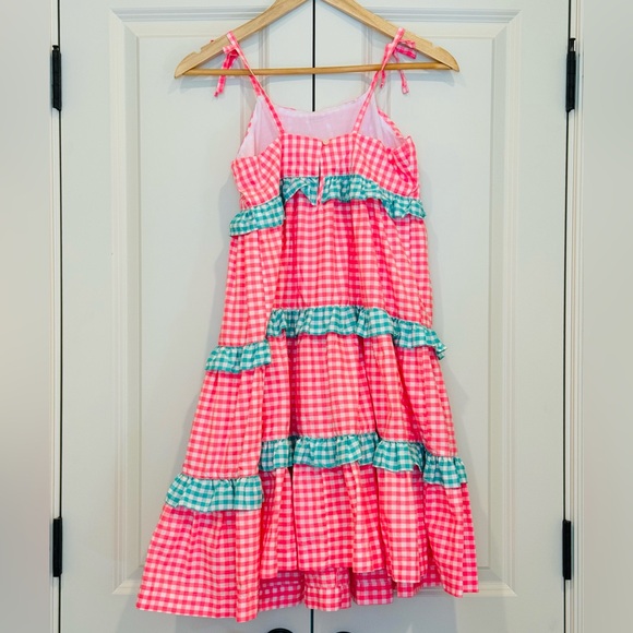 Crewcuts Tiered Ruffle Pink/Green Gingham Dress, Size 10 - Picture 2 of 7